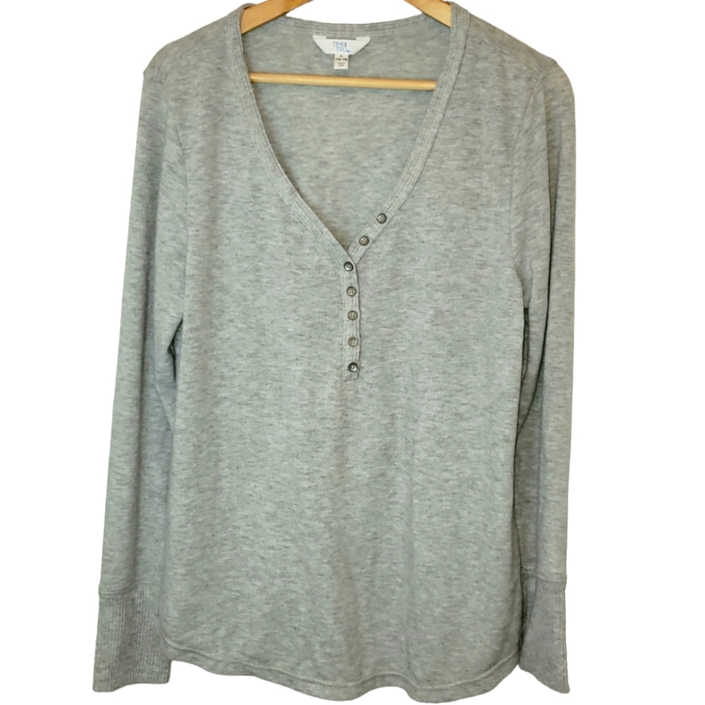Women's Time And Tru Super Soft Grey Long Sleeve Henley Size Large (12-14)